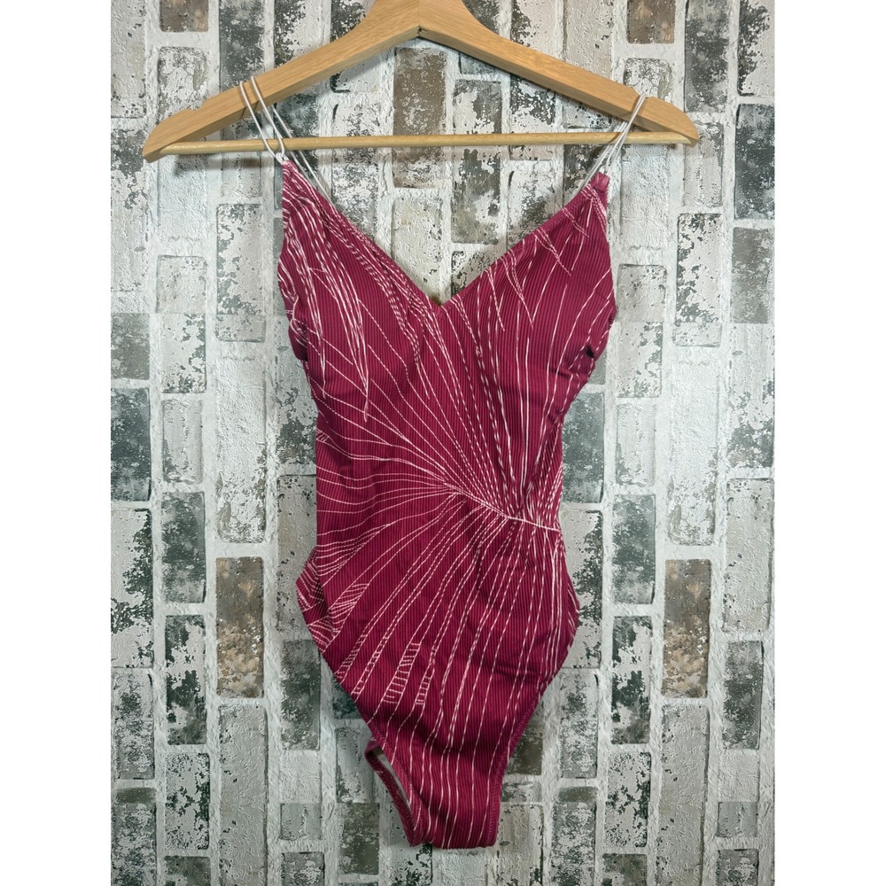 Gottex One Piece Swimsuit Womens 4 Magenta Pink Ribbed Sunburst Print